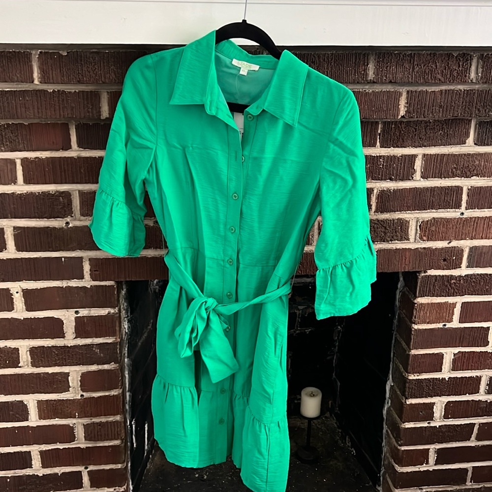 Jade Melody Tan Green Shirt Dress